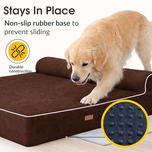 KOPEKS Orthopedic Memory Foam Dog Bed 7" Inch Thick Extra Large Dog Bed With Pillow Brown 50"x34"x10" Includes Waterproof Liner & Durable Removable Cover With Smart Design - color: Brown