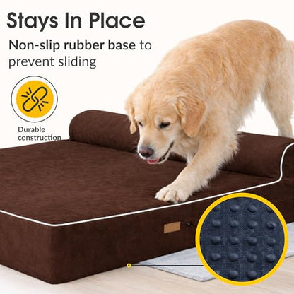 KOPEKS Orthopedic Memory Foam Dog Bed 7" Inch Thick Extra Large Dog Bed With Pillow Brown 50"x34"x10" Includes Waterproof Liner & Durable Removable Cover With Smart Design - color: Brown