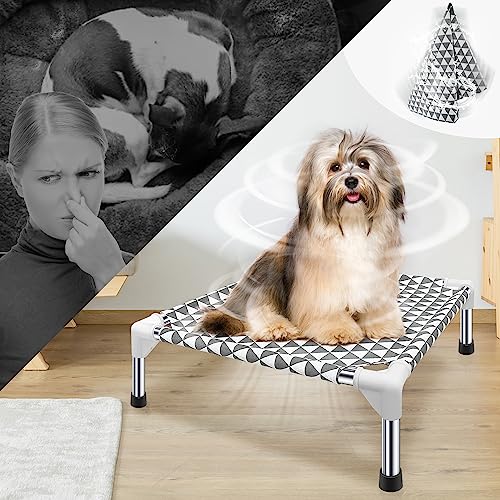 Kuntrust Elevated Outdoor Dog Bed Updated Raised Pet Cot Cooling Puppy Bed Lifted Dog Bed for Small Pets|Indoor Detachable Raised Dog Bed with Non-Slip Feet,Double-layer Cloth(S) - size: 4 sided Small