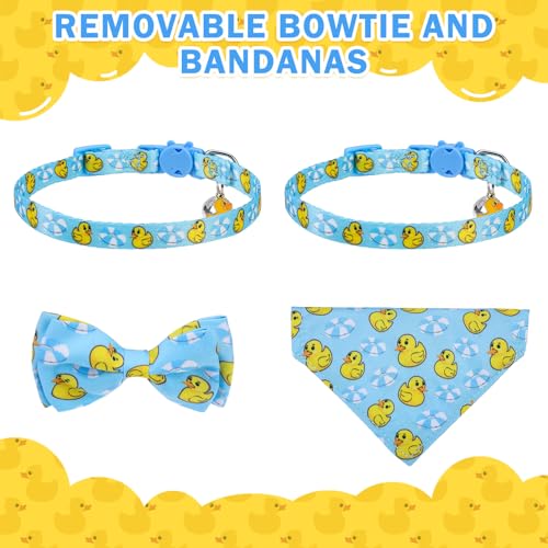SCENEREAL Cat Collar with Bells, 2 Pack Breakaway Cat Collars with Removable Bowtie Bandana, Adjustable Cute Kitten Collar for Pet Small Dogs Boys Girls, Blue Duck - color: Bandanas & Bow (Duck - Blue)