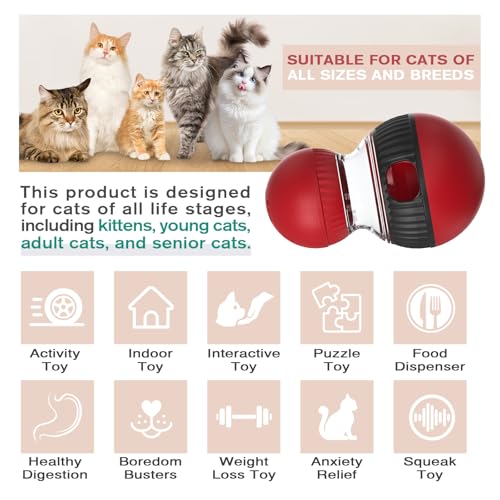 BSISUERM Cat Interactive Toys with Squeaky Sound for Indoor Cats Tracking Rolling Ball Adjustable Kitten Treat Dispensing Food Dispenser Slow Feeder Kitty Puzzle Toy Pet Supplies Birthday Gift