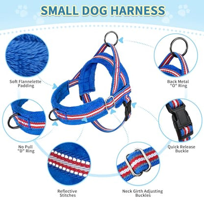 SlowTon No Pull Small Dog Harness and Leash Set, Puppy Soft Vest Harness Neck & Chest Adjustable, Reflective Lightweight Harness & Anti-Twist Pet Lead Combo for Small Medium Dogs (DB-Front Clip, S) - color: B-Dark Blue - With Front Clip, size: Small