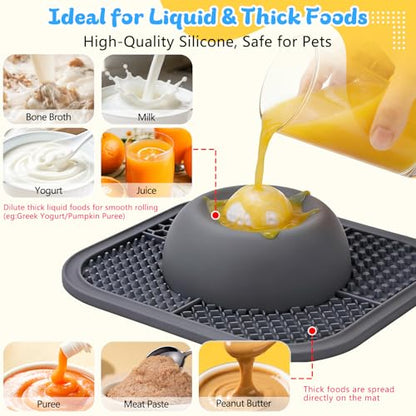 Slow Feeder Dog Bowls & Lick Mat for Liquid and Thick Treat, Anti-Slip Dog Lick Bowl with Interactive Rolling Ball, 5/6 Cup Pup Licking Toy for Large Medium Small Dogs and Cats Gray - color: Gray