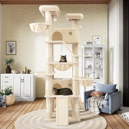 SHA CERLIN 81in Multi-Level Tall Cat Tree Tower for Indoor Kitties/Larger Cat Condo Furniture with Hammock/Cozy Pussycat Perches/Sisal Scratching Posts/Pet House/Wide Base/Beige - color: Beige