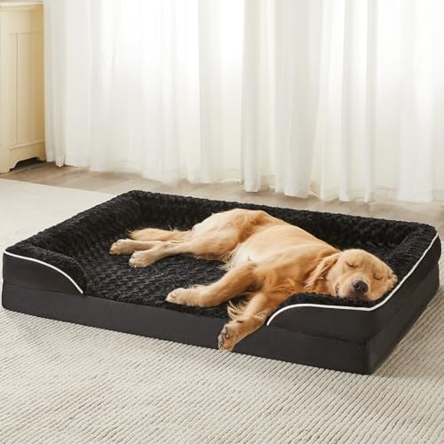 WNPETHOME Dog Beds for Large Sized Dogs, Washable Orthopedic Dog Couch Sofa Bed with Waterproof Lining & Non-Skid Bottom for Pet Sleeping - color: Light Black, size: 48.0"l X 36.0"w X 7.0"th