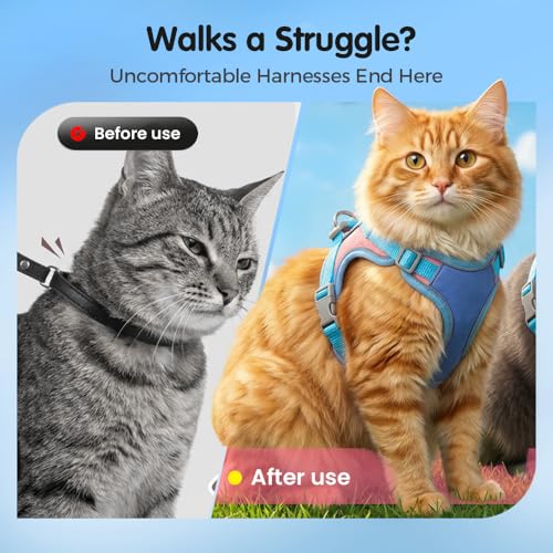 Cat Harness and Leash, Escape-Proof Cat Harness Set, Adjustable Step-in Pet Harness for Walking for Small Medium Cats (Pink, M)