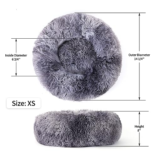 Calming Donut Dog Bed for Small to Medium Dogs & Cats - Plush Faux Fur Anti-Anxiety Pet Bed with Machine Washable Cover & Non-Slip Base - color: Bandhnu Dark Grey, size: X-Small 15.7''