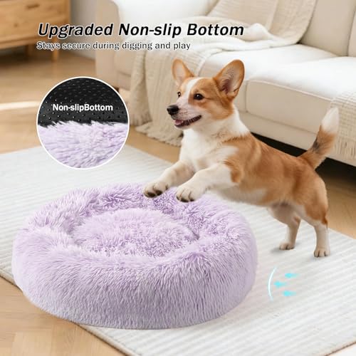 Calming Donut Dog Bed for Small to Medium Dogs & Cats - Plush Faux Fur Anti-Anxiety Pet Bed with Machine Washable Cover & Non-Slip Base - color: Gradient Purple, size: X-Small 15.7''