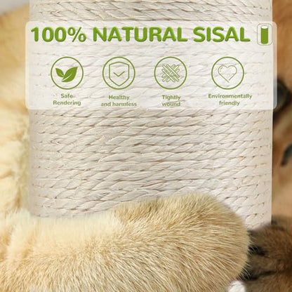 45'' Extra Tall Cat Scratching Post for Large Cats,3.5Inch Natural Sisal Scratcher with Solid Wood Base,Stable Cat Scratch Post with Interactive Toy,Self Groomer,Climbing Pole for Full Body Stretching - color: green-45inch