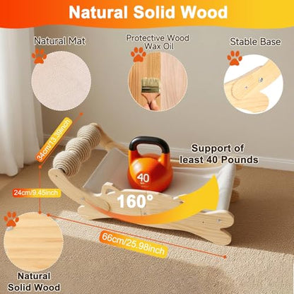 Cat Scratcher Bed, Heavy Duty Sisal Cat Scratching Post with Hammock for Indoor Cats, Natural Wood Cat Lounge for Sleeping & Scratching, Stable Platform for Large Cats, Easy Assembly Cat Furniture