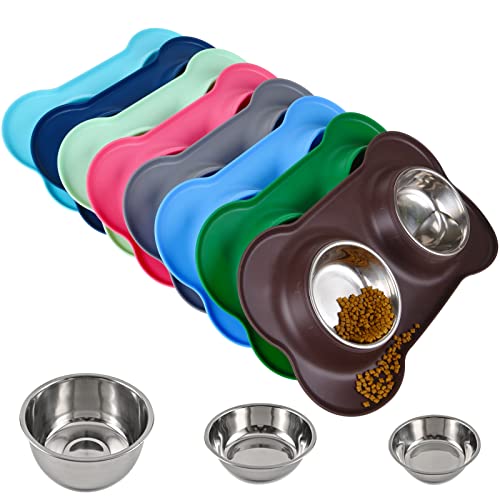 Dog Bowls 2 Stainless Steel Bowl for Pet Water and Food Feeder with Non Spill Skid Resistant Silicone Mat for Pets Puppy Small Medium Cats Dogs - color: Chocolate, size: 13½ oz ea