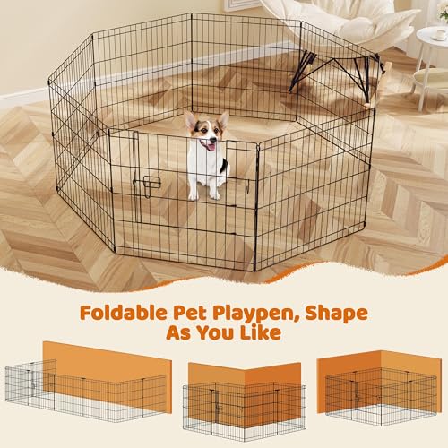 Yaheetech 24" High 8 Panel Foldable Metal Dog Exercise Pen Pet Playpen Dog Fence Outdoor & Indoor Use for Small Animals with Door Black - size: 24"