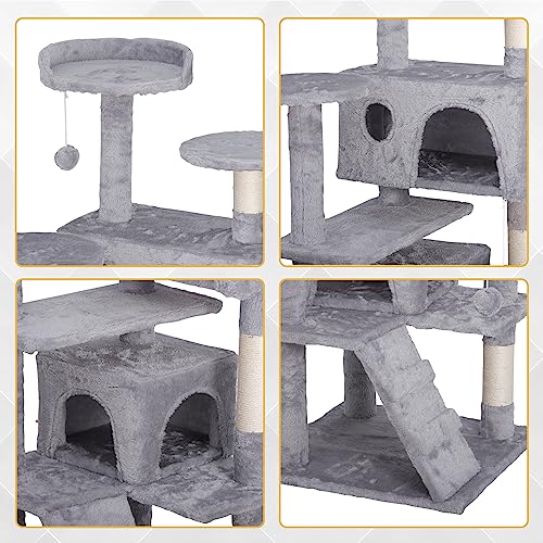 Nova Microdermabrasion 54 in Cat Tree Tower for Indoor Cats Multi-Level Cat Condo Cat Bed Furniture with Scratching Post Kittens Activity Center - color: Light Grey