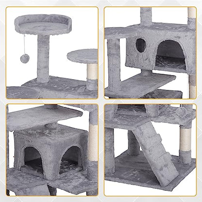 Nova Microdermabrasion 54 in Cat Tree Tower for Indoor Cats Multi-Level Cat Condo Cat Bed Furniture with Scratching Post Kittens Activity Center - color: Light Grey