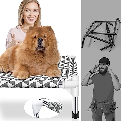 Kuntrust Elevated Outdoor Dog Bed, Medium Size, Cotton Material, Non-Slip Feet, Fits up to 70lbs - size: 4 sided Medium