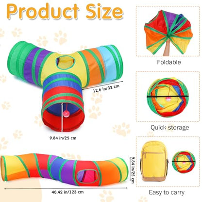Poen 22pcs Cat Kitten Toys Set with 2 Collapsible Cat Tunnel and 20 Interactive Kitty Feather Toy, Fluffy Mouse, Crinkle Balls, for Kitten Puppy(Multicolor) - color: Multicolor