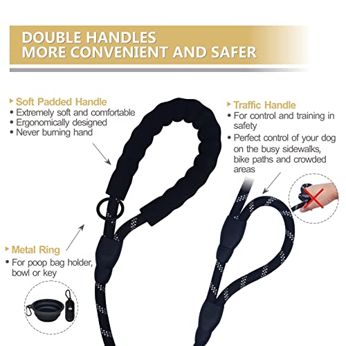 Dog Leash Heavy Duty 6ft, Double Handle Dog Leash with Padded Handle for Traffic Control, Reflective Rope Leashes for Large and Medium Dogs Night Control Safety Training (Black) - color: Black (25 to 120 lbs)