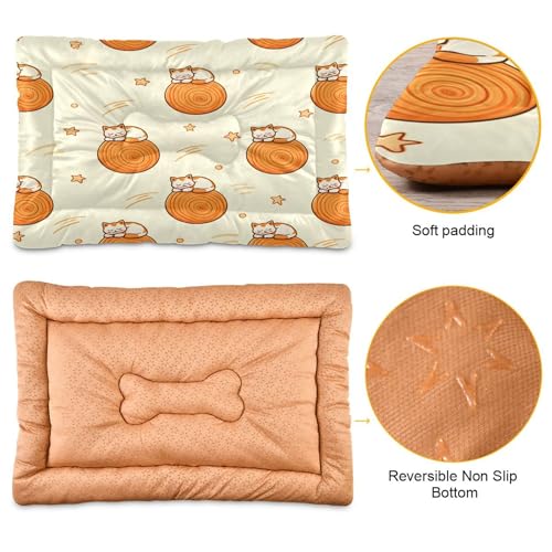 Cats and Round Wood Pet Bed Pad, Soft Pet Pad with Non-Slip Bottom, Bed Mat for Cat and Dog, Machine Washable Mattress for Living Room Crate Car, 24"x18" - size: 24x18 in