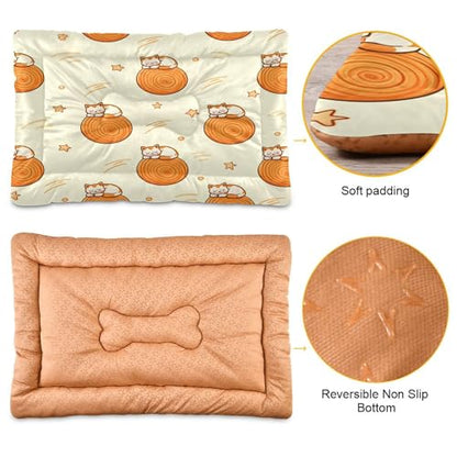 Cats and Round Wood Pet Bed Pad, Soft Pet Pad with Non-Slip Bottom, Bed Mat for Cat and Dog, Machine Washable Mattress for Living Room Crate Car, 24"x18" - size: 24x18 in