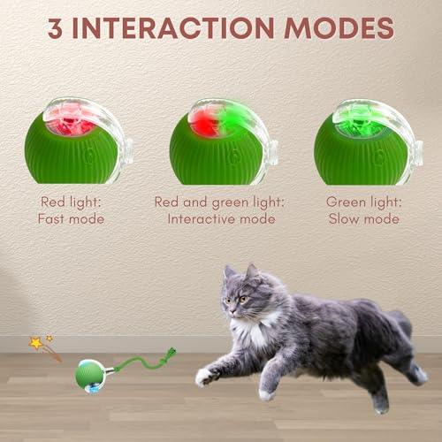 Interactive Cat Toys for Indoor Cats, 360° Automatic Moving Cat Ball, Rechargeable Rolling Ball, Toys for Indoor Interactive Kitten and Dog, Green