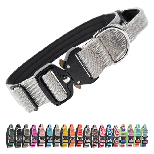 TSPRO Premium Dog Collars Tactical Dog Collar with Handle and Heavy Duty Quick-Release Metal Buckle Durable Thick and Adjustable for Medium to Large Dogs (Silver L) - color: Basic Silver, size: Handle-Equipped L (17.5"-24.5" Adjustable)