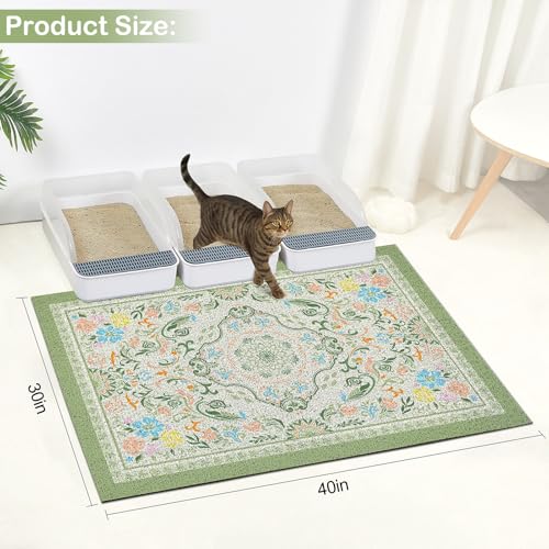 Glittme Cat Litter Mat with Non-Slip Bottom Litter Box Mat 40"X30" Litter Trapping Mat Easy to Clean Washable Cat Food Mat for Kitty,XL - color: Bean Green, size: 40"x30"