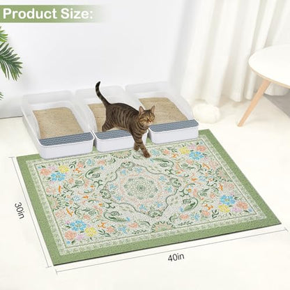 Glittme Cat Litter Mat with Non-Slip Bottom Litter Box Mat 40"X30" Litter Trapping Mat Easy to Clean Washable Cat Food Mat for Kitty,XL - color: Bean Green, size: 40"x30"