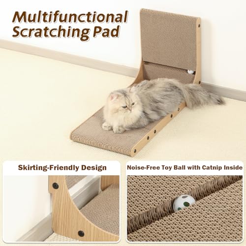 Zakkart 4-Pack Cat Scratching Board, 25.6'' Tall Cardboard L Shape Vertical Cat Scratchers for Indoor Cats, Cat Scratching Post for Wall and Couch, Large - size: Large 2PC (25.6'' tall) (Pack of 2)