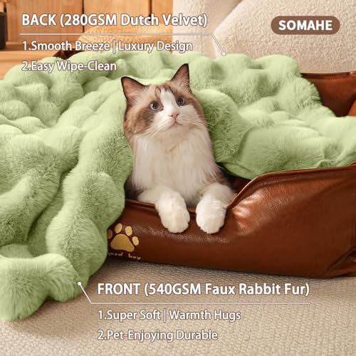 Pet Blanket, Reversible Sherpa & Bubble Fleece Pet Throw, Ultra-Soft Plush for Cats & Small Dogs, Machine Washable, Anti-Static, Warm & Cozy,28"×22" Inch Green - color: Green, size: 28"L x 22"W Inches