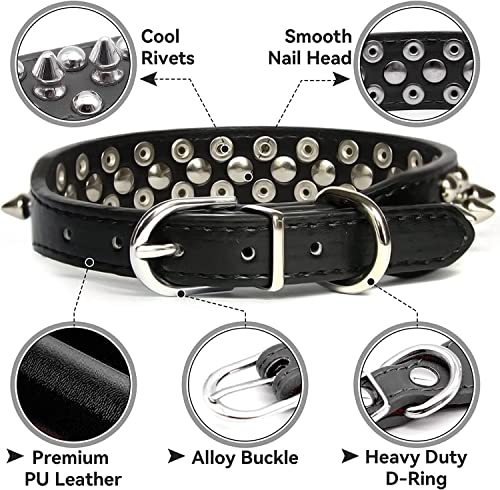 Spiked Dog Collar Soft Pu Leather Mushrooms Rivet Spike Studded Puppy Adjustable Pet Collars for Small Breeds (S, Black) - color: Black, size: Small