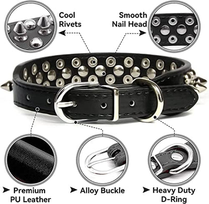 Spiked Dog Collar Soft Pu Leather Mushrooms Rivet Spike Studded Puppy Adjustable Pet Collars for Small Breeds (S, Pink) - color: Pink, size: Small