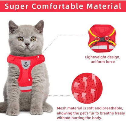Cat & Dog Vest Harness - All Weather Mesh, Reflective Strap, Step-in Adjustable for Small Cats & Dogs (Red, XS) - color: Red, size: X-Small (Chest: 8"-9")
