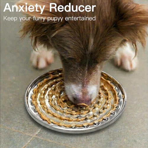 Double Wall Stainless Steel Lick Mat for Dogs & Cats, Chew Proof Slow Feeder for Anxiety Relief & Puppy Enrichment, Non-Slip, Whisker Friendly, Dishwasher Safe Licking Pad [1Pack] - size: S