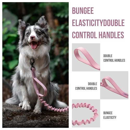 OneTigris Tactical Dog Training Bungee Leash with 2 Control Handle Quick Release Nylon Leads Rope - color: Pink