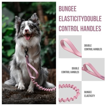 OneTigris Tactical Dog Training Bungee Leash with 2 Control Handle Quick Release Nylon Leads Rope - color: Pink