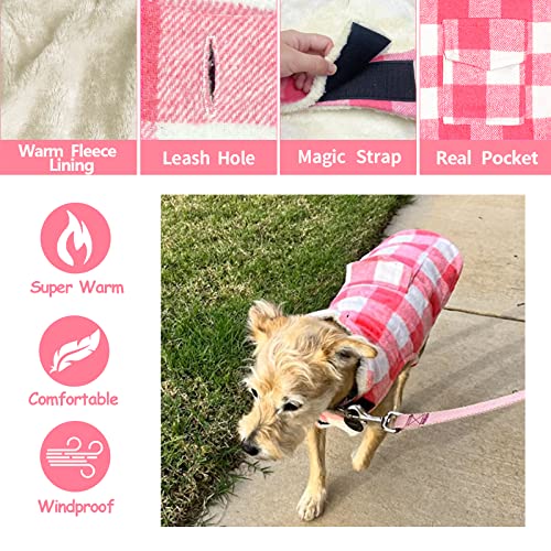 Classic Plaid Fleece Dog Coat - Warm Winter Jacket with Pocket for Small to Large Dogs (Pink, XX-Large) - color: Pink, size: XX-Large