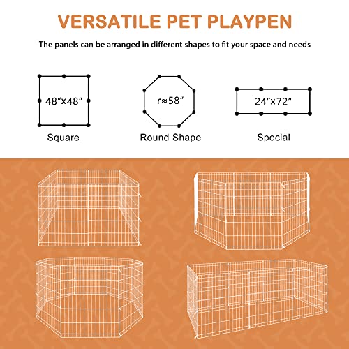 Pet Dog Playpen 24/30/36/42/48 Inch Metal Portable Dog Exercise Pen Indoor Outdoor Folding Yard Puppy Dog Fence for Small Medium Large Dogs 8 Panel