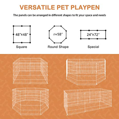 Pet Dog Playpen 24/30/36/42/48 Inch Metal Portable Dog Exercise Pen Indoor Outdoor Folding Yard Puppy Dog Fence for Small Medium Large Dogs 8 Panel
