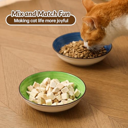 Colorful Ceramic Cat Bowls Set, 6 Pack Whisker-Friendly Cat Dishes for Food and Water, 5.7" Wide and Shallow Plates for Dry Wet Food, Ideal for Multi-Pet Homes, Microwave & Dishwasher Safe