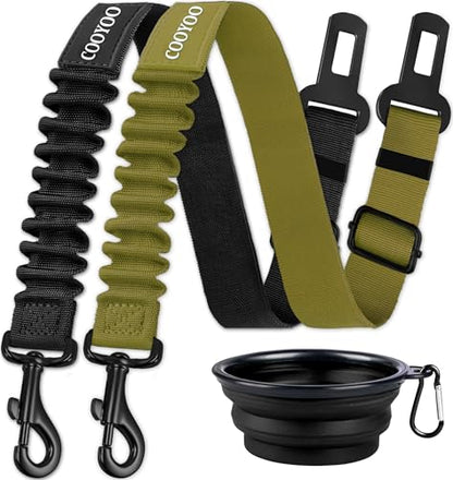 Dog Seat Belt,3 Piece Set Retractable Dog Car Adjustable Seatbelts for Vehicle Nylon Pet Safety Heavy Duty & Elastic & Durable Car Harness for Dogs - color: Set 12-Black+Olive