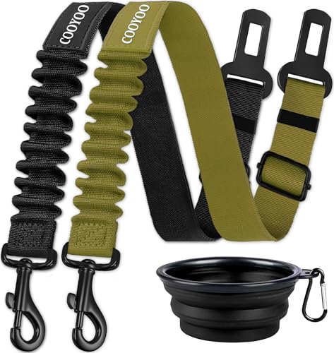 Dog Seat Belt,3 Piece Set Retractable Dog Car Adjustable Seatbelts for Vehicle Nylon Pet Safety Heavy Duty & Elastic & Durable Car Harness for Dogs - color: Set 12-Black+Olive