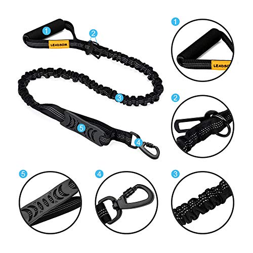 6FT Highly Reflective Heavy Duty Elastic Bungee Medium and Large Dog Leash Shock Absorbing with Comfortable Padded Handle and Traffic Handle Suitable for Training - color: Black