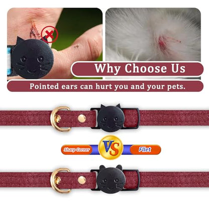 Cat Collar Breakaway with D-Ring and Safety Buckle, Adjustable, Soft Sheep Leather and Lightweight for Kittens and Small Pets (Neck Fit 7.5"-11", Rose Red) - color: Rose Red (7.5–11")