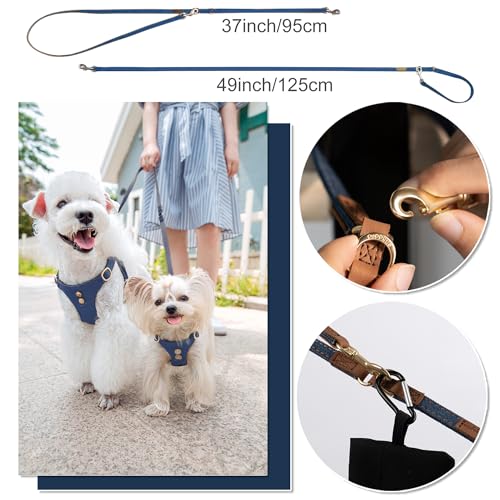 No Pull xs Dog Harness with Multifunction Dog Leash,Soft Adjustable No Choke Escape Proof Pet Harness Vest,Denim Blue,XS - color: Button-Denim Blue, size: XS