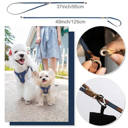 No Pull Small Dog Harness with Multifunction Dog Leash,Lightweight Soft Adjustable No Choke Escape Proof Pet Harness Vest Pet Harness Vest,Denim Blue,S - color: Button-Denim Blue, size: S