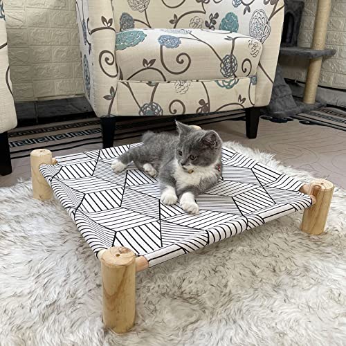 Cat/Dog Bed Hammock - Wooden Raised Indoor/Outdoor Beds - Breathable Mesh for Small Animals - White Diamond - color: White Diamond