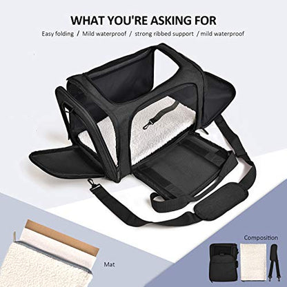 Henkelion Large Soft Sided Cat and Pet Carrier for Cats and Puppies up to 25Lbs - Collapsible, Waterproof Travel Carrier - Black - color: Black, size: 20.0"L x 13.0"W x 13.0"H