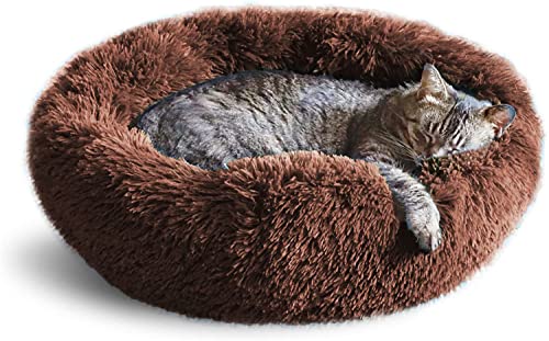 Whiskers & Friends Cat Beds for Indoor Cats, Fluffy Calming Donut Cat Bed, Small Dog Bed Washable - Orthopedic Soft Plush Pet Beds Sized for Kitten to Large Cats & Puppy to Small Dogs, Chocolate Brown - color: Chocolate, size: 23.00" x 23.00" x 7.00"