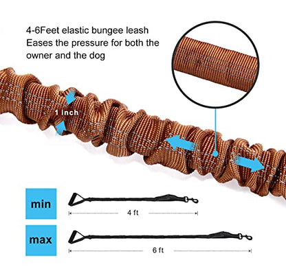 6FT Highly Reflective Heavy Duty Elastic Bungee Medium and Large Dog Leash Shock Absorbing with Comfortable Padded Handle and Traffic Handle Suitable for Training - color: Chocolate Brown