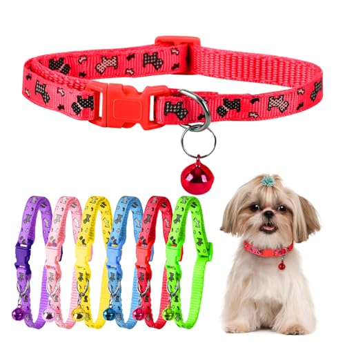 XXS Dog Collar Teacup Dog Collar, Printed Dog Collars, Mini Printed Dog Collars, Teacup Dogs Collars for Small Dogs Cats, Red, 3/8 inch Width - color: Red